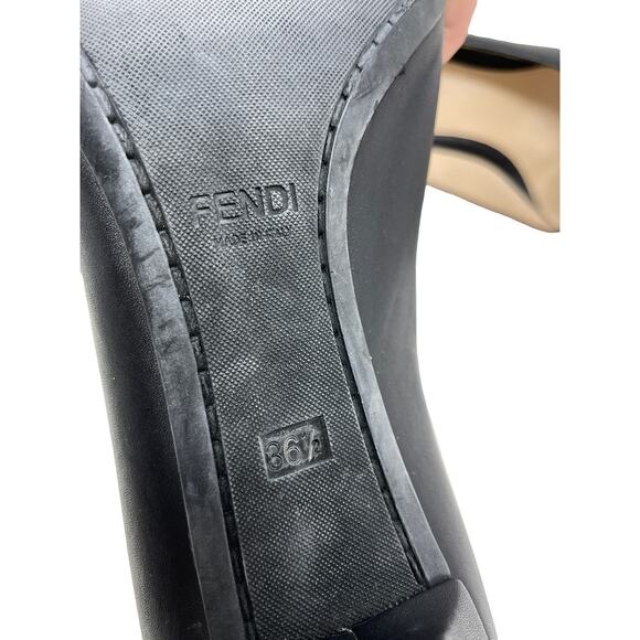 Fendi Heels Womens 36.5 FF Buckle Pumps Black Gold Leather Round Toe Slip On - Picture 12 of 12